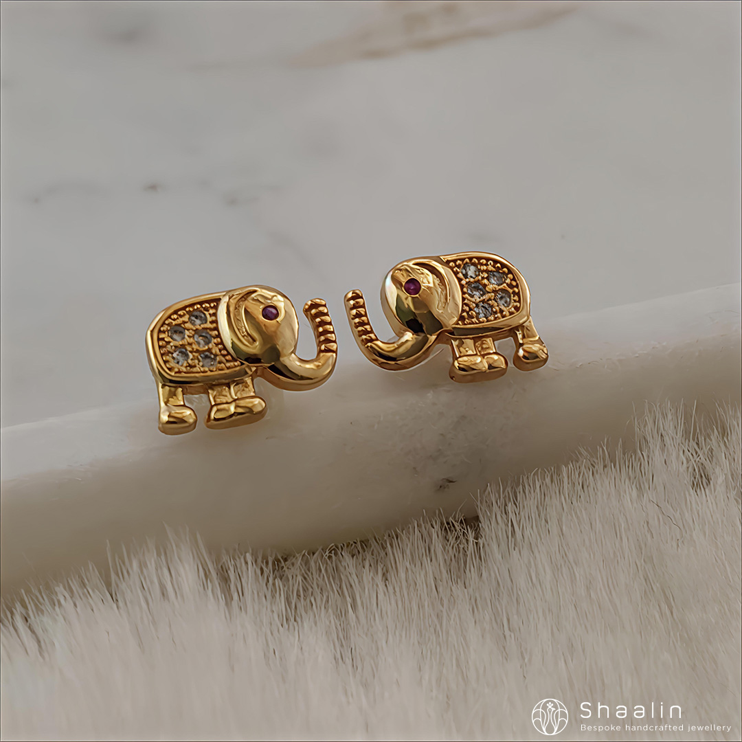 Elephant Shape Minimalist Stud Earrings with Sparkling AD