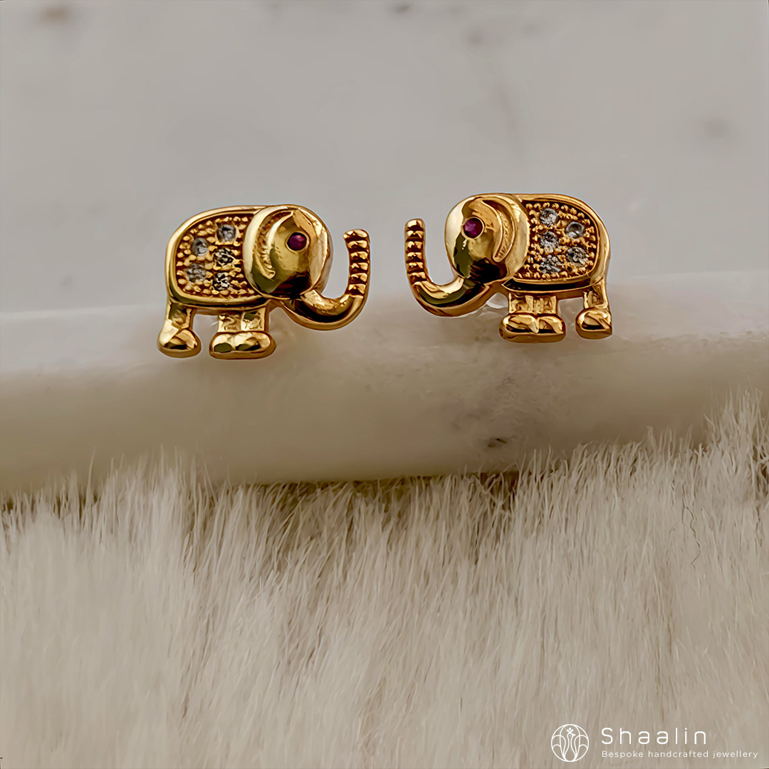 Elephant Shape Minimalist Stud Earrings with Sparkling AD