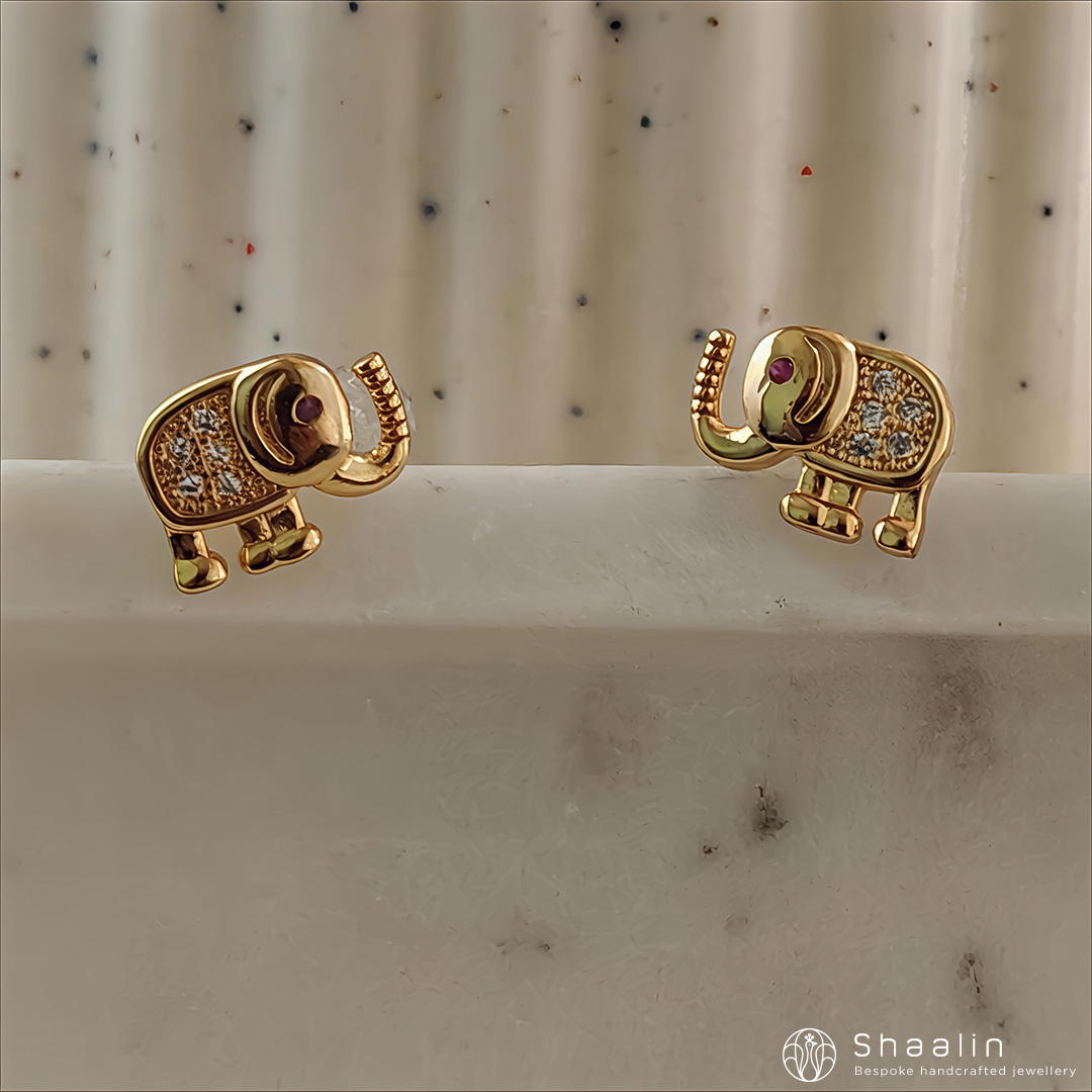 Elephant Shape Minimalist Stud Earrings with Sparkling AD