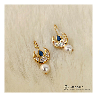 Sterling Silver Based Half Moon Hoops- Emerald