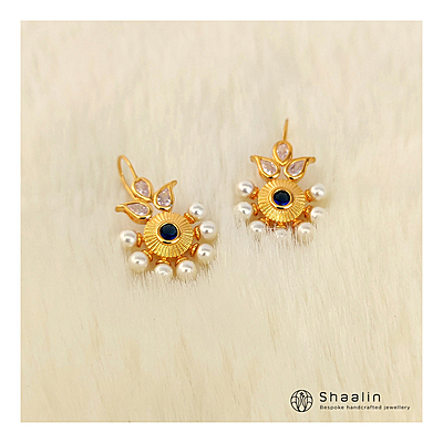 Sterling Silver Based AD Studded Abloom Blue Hoops