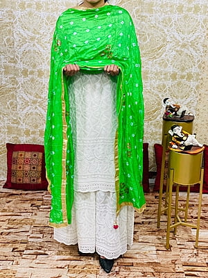 Chikan Kurti Sharara Suit-Green Chikan Kurti Sharara Suit-Green