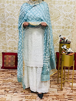 Chikan Kurti Sharara Suit-Grey Chikan Kurti Sharara Suit-Grey