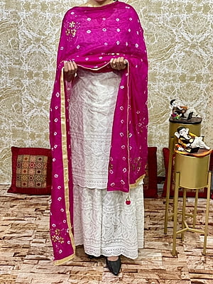 Chikan Kurti Sharara Suit-Magenta Chikan Kurti Sharara Suit-Magenta