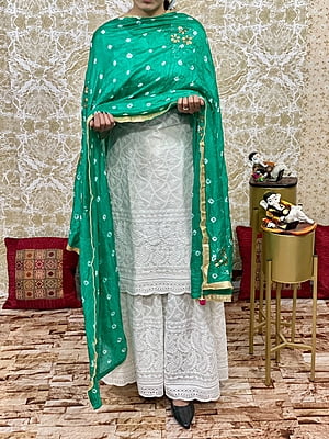 Chikan Kurti Sharara Suit-Rama Chikan Kurti Sharara Suit-Rama