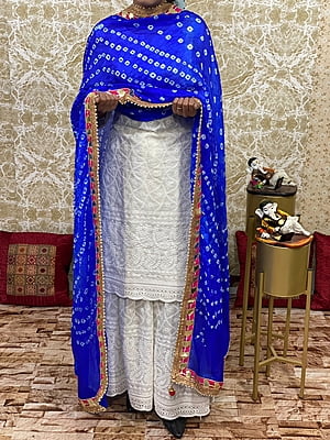 Chikan Kurti Sharara Suit-RoyalBlue Chikan Kurti Sharara Suit-RoyalBlue