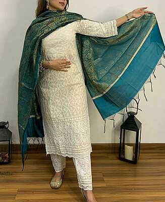 Chikan Suit with Banarasi Dupatta-4