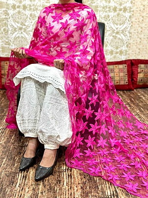 Chikankari Afghani Dupatta Set-Magenta
