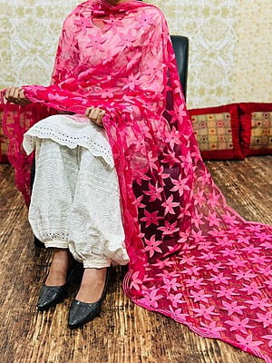 Chikankari Afghani Dupatta Set-Peach