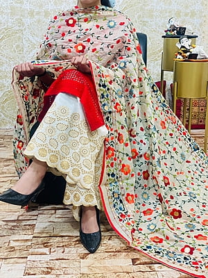 Chikankari Suit With Handwork Dupatta Catalogue 1-Red-1