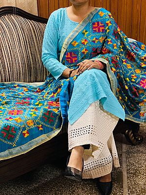 Chikankari Suit With Phulkari Dupatta Catalogue 1-Blue