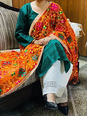 Chikankari Suit With Phulkari Dupatta Catalogue 1-BottleGreen