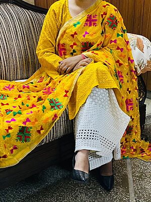 Chikankari Suit With Phulkari Dupatta Catalogue 1-Mustard