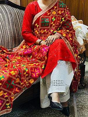 Chikankari Suit With Phulkari Dupatta Catalogue 1-Red