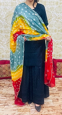 Chikankari Sharara Shaded Bandhani Dupatta Set-Black-1