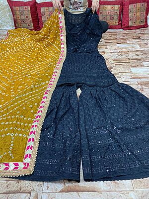 Chikankari Sharara Shaded Bandhani Dupatta Set Catalogue 2-Black-2 Chikankari Sharara Shaded Bandhani Dupatta Set Catalogue 2-Black-2