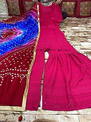 Chikankari Sharara Shaded Bandhani Dupatta Set Catalogue 2-Magenta-1 Chikankari Sharara Shaded Bandhani Dupatta Set Catalogue 2-Magenta-1