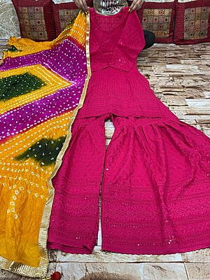 Chikankari Sharara Shaded Bandhani Dupatta Set Catalogue 2-Magenta-2 Chikankari Sharara Shaded Bandhani Dupatta Set Catalogue 2-Magenta-2