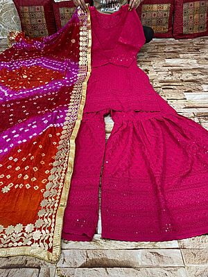 Chikankari Sharara Shaded Bandhani Dupatta Set Catalogue 2-Magenta-3 Chikankari Sharara Shaded Bandhani Dupatta Set Catalogue 2-Magenta-3