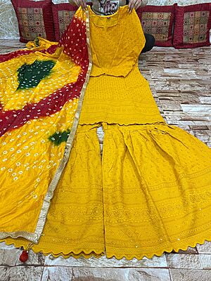 Chikankari Sharara Shaded Bandhani Dupatta Set Catalogue 2-Mustard-1 Chikankari Sharara Shaded Bandhani Dupatta Set Catalogue 2-Mustard-1