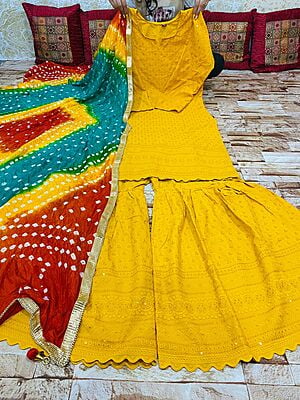 Chikankari Sharara Shaded Bandhani Dupatta Set Catalogue 2-Mustard-2 Chikankari Sharara Shaded Bandhani Dupatta Set Catalogue 2-Mustard-2