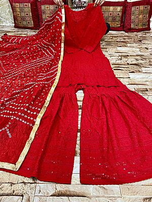 Chikankari Sharara Shaded Bandhani Dupatta Set Catalogue 2-Red-1 Chikankari Sharara Shaded Bandhani Dupatta Set Catalogue 2-Red-1