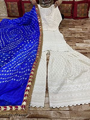 Chikankari Sharara Shaded Bandhani Dupatta Set Catalogue 2-White-2 Chikankari Sharara Shaded Bandhani Dupatta Set Catalogue 2-White-2