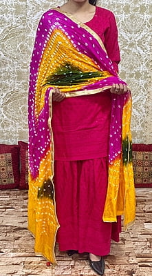 Chikankari Sharara Shaded Bandhani Dupatta Set-Magenta-1