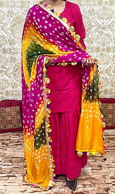 Chikankari Sharara Shaded Bandhani Dupatta Set-Magenta-3