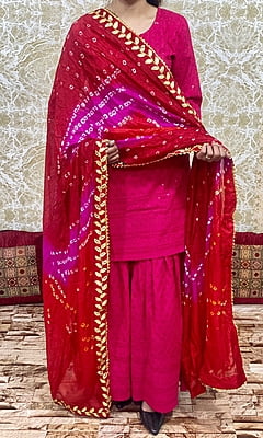 Chikankari Sharara Shaded Bandhani Dupatta Set-Magenta-4