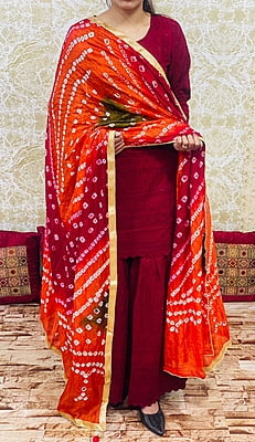 Chikankari Sharara Shaded Bandhani Dupatta Set-Maroon-2