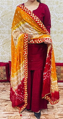Chikankari Sharara Shaded Bandhani Dupatta Set-Maroon-3