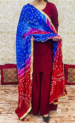 Chikankari Sharara Shaded Bandhani Dupatta Set-Maroon-4