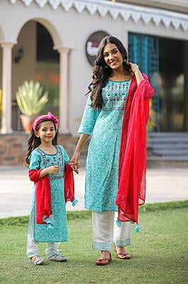Alluring Mother Daughter Salwar Kameez Combo Catalogue 1-Blue-1