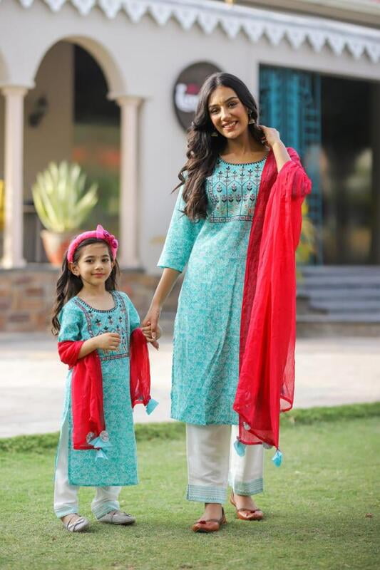 Alluring Mother Daughter Salwar Kameez Combo Catalogue 1-Blue-1