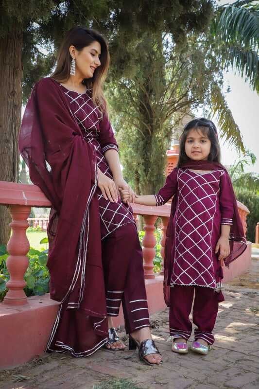 Alluring Mother Daughter Salwar Kameez Combo Catalogue 2-Wine-1