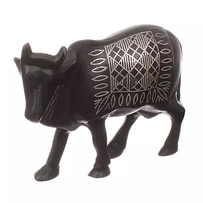 Bidriware Cow Figurine | Black Metal Silver Inlay Sacred Showpiece