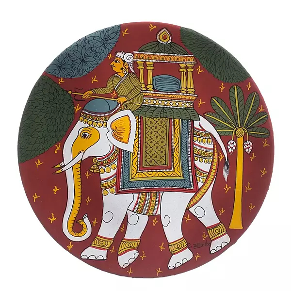 Cherial Elephant Ride Hand‑Painted Wall Plate Cherial Elephant Ride Hand‑Painted Wall Plate
