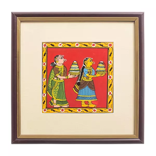 Telangana Women with Bathukamma Framed Cherial Painting Telangana Women with Bathukamma Framed Cherial Painting