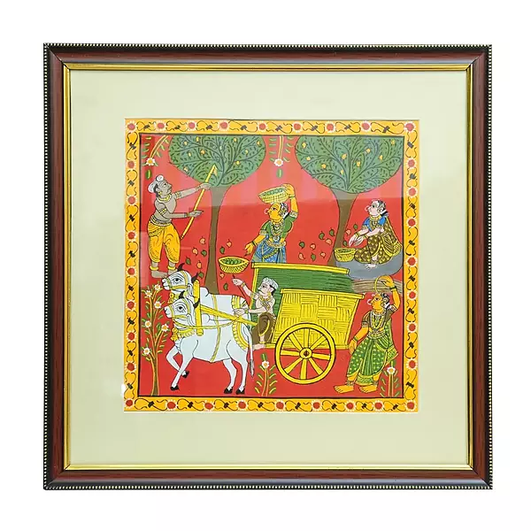 Cherial Village Bullock Cart & Harvest Framed Painting Cherial Village Bullock Cart & Harvest Framed Painting