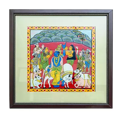 Cherial Krishna Lifting Govardhan Framed Painting