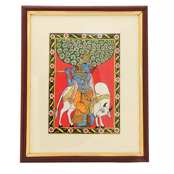 Cherial Krishna with Cow Framed Painting | Telangana Cherial Krishna with Cow Framed Painting | Telangana