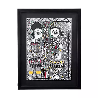 Madhubani Divine Couple Framed Painting | Mithila Folk Art Wall Décor Madhubani Divine Couple Framed Painting | Mithila Folk Art Wall Décor