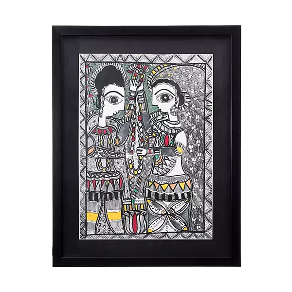 Madhubani Divine Couple Framed Painting | Mithila Folk Art Wall Décor Madhubani Divine Couple Framed Painting | Mithila Folk Art Wall Décor