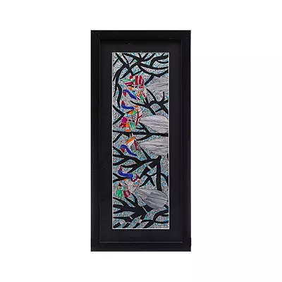 Madhubani Tree of Life with Birds | Vertical Mithila Folk Art Framed Painting Madhubani Tree of Life with Birds | Vertical Mithila Folk Art Framed Painting