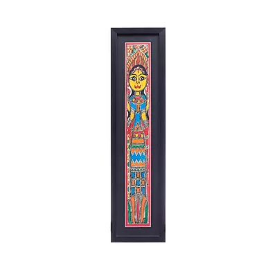 Madhubani Goddess Vertical Panel in Black Frame – Handpainted Mithila Painting Madhubani Goddess Vertical Panel in Black Frame – Handpainted Mithila Painting
