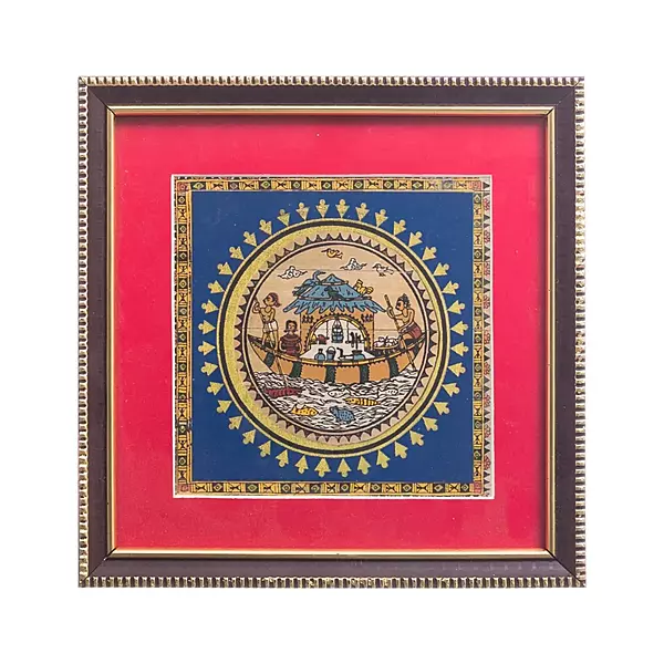 Odisha Pattachitra Tribal Boat House Framed Art Odisha Pattachitra Tribal Boat House Framed Art