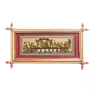 Krishna Boat Ride Odisha Pattachitra Bamboo Wall Hanging Krishna Boat Ride Odisha Pattachitra Bamboo Wall Hanging
