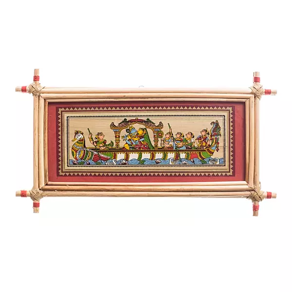 Krishna Boat Ride Odisha Pattachitra Bamboo Wall Hanging Krishna Boat Ride Odisha Pattachitra Bamboo Wall Hanging
