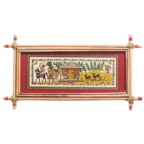 Village Life Odisha Pattachitra Bamboo Wall Hanging